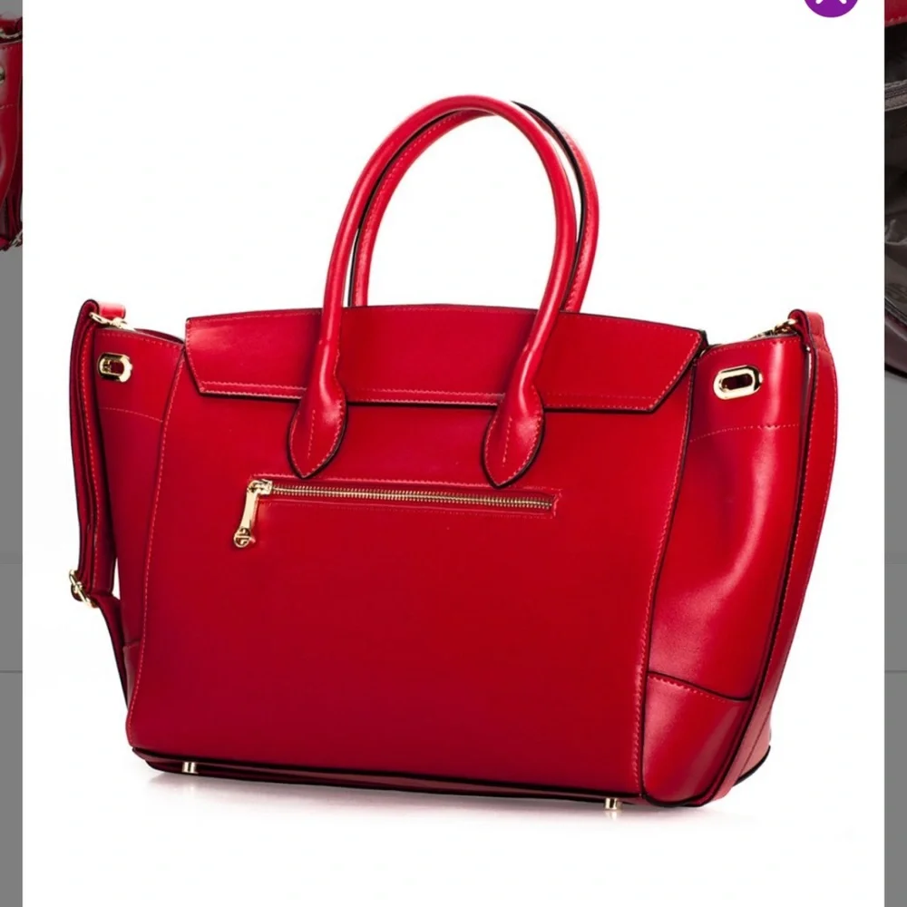 Vintage! Segolene Paris Red Leather Satchel, Large, Dust Bag Included, NWT - Picture 3 of 11